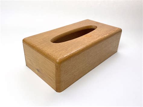 Vintage Oak Wood Tissue Box Cover Wooden Rectangular Rounded Etsy