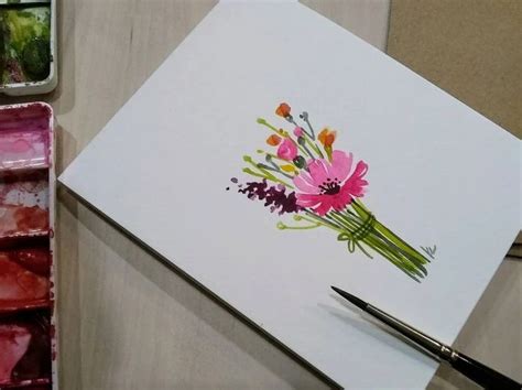 Set Of Original Hand Painted Watercolor Floral Cosmos Wild Flower