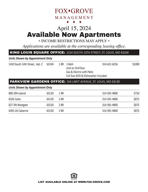 Available Units — Fox Grove Management