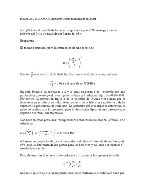 Desarrollo Del Ejercicio Colaborativo Estadistica Inferencial Pdf Intervalo De Confianza