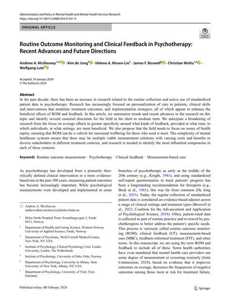 PDF Routine Outcome Monitoring And Clinical Feedback In Psychotherapy