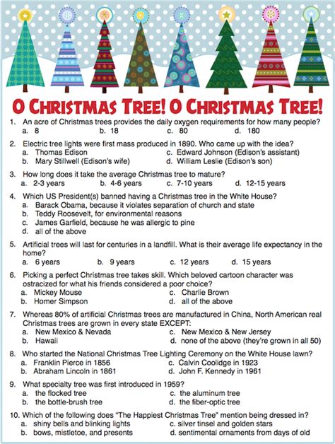 Christmas Tree Trivia party game -- plus lots more free printable games ...