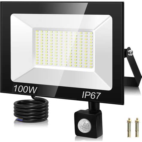 100W Projecteur Led Extérieur Detecteur De Mouvement 10000Lm 7000K