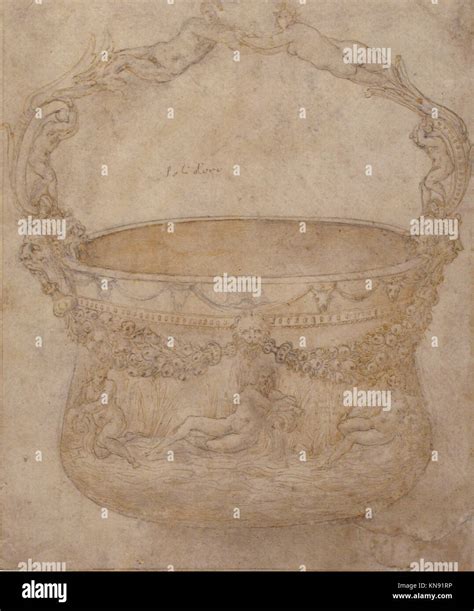 Design For A Bucket Like Vessel With A Handle Of Interlaced Figures On