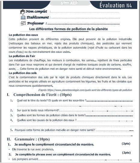 Contrôle Continu N2 Semestre 2 De La Langue Française 6 Aep 2022