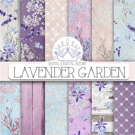 Flower Digital Paper LAVENDER GARDEN With Purple