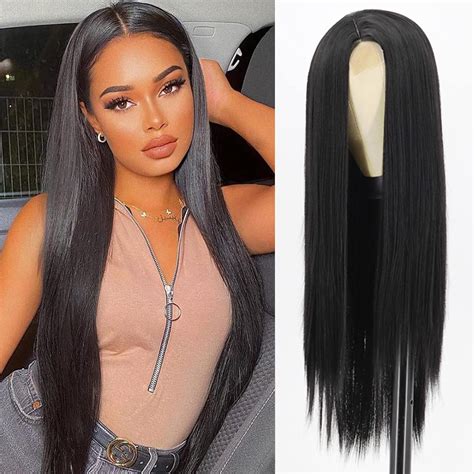 Xinran Long Straight Black Wigs For Women Synthetic Lace Front Black Straight Wig