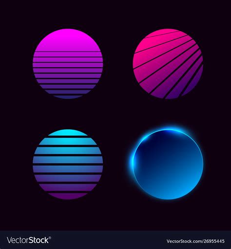 Set Retrowave Synthwave Vaporwave Style Suns Vector Image