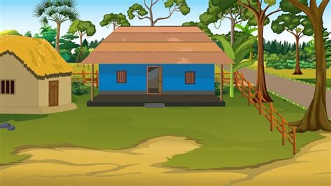 Jungle Village House Cartoon Vektor Hintergrund Premium Vektor