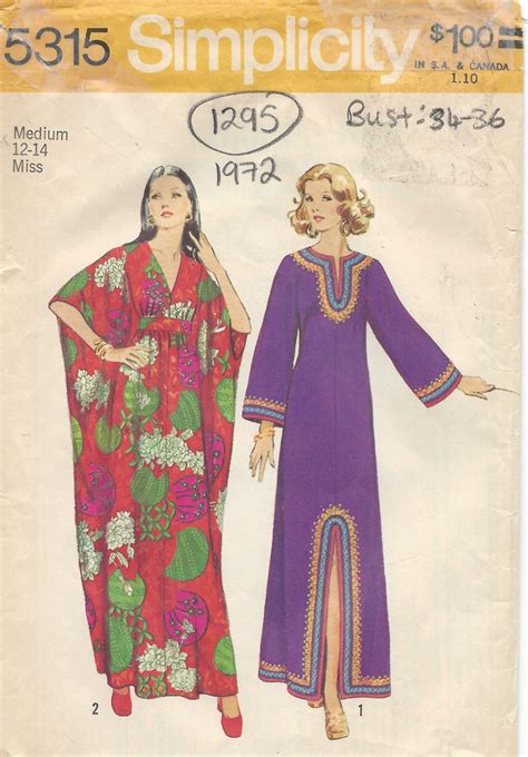 Vintage Sewing Pattern Bust Caftan The Vintage