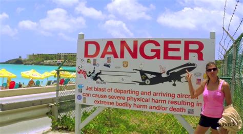 Sint Maarten airport landing & Girls top blown away on Maho beach by Jet blast takeoff St Martin ...