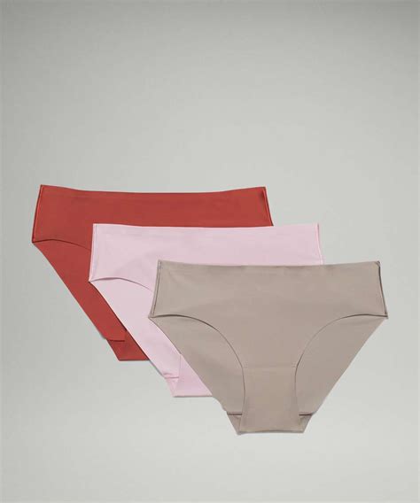 Lululemon Invisiwear Mid Rise Bikini Underwear Pack Gull Grey Pink Peony Cayenne Lulu