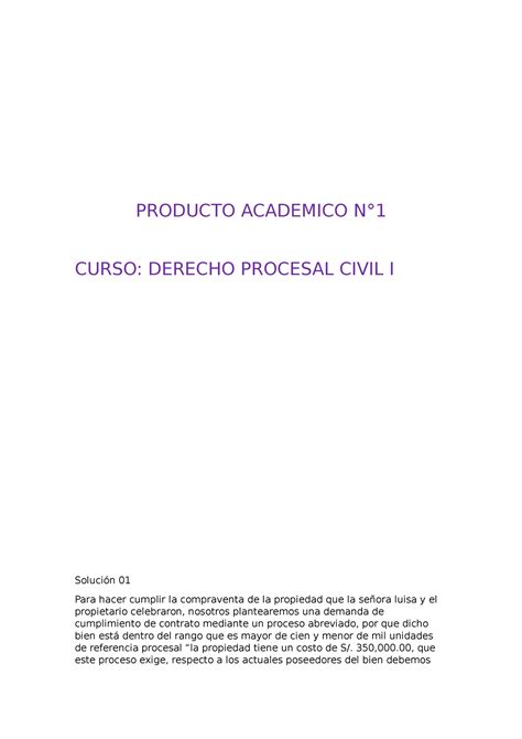 Trabajo 2 PRODUCTO ACADEMICO N CURSO DERECHO PROCESAL CIVIL I