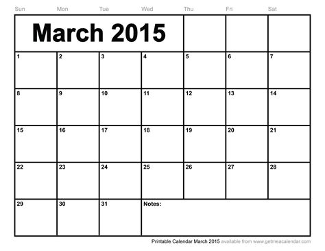 Printable Calendar March 2015