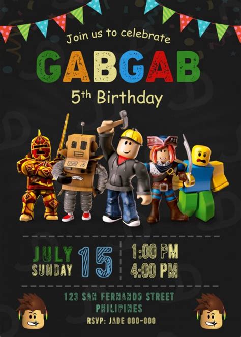 Roblox Game Birthday Party Invitation Printable 5 X 7 Or 4 X 6 Jamakodesigns