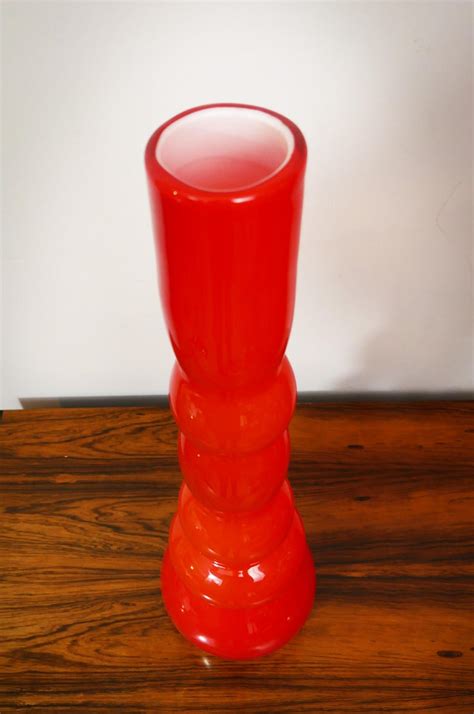 1970s Tall Scandinavian Orange Cased Glass Vase At 1stdibs