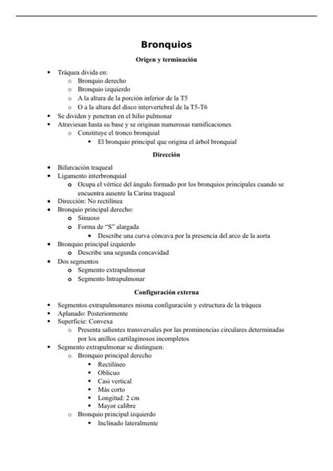 Sumario Resumen De Bronquios Anatomia De Rouviere Anatom A Stuvia Us