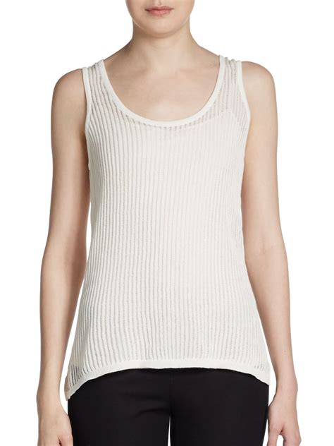 Saks Fifth Avenue Black Label Sheer Ribbed Tank Top In White Lyst