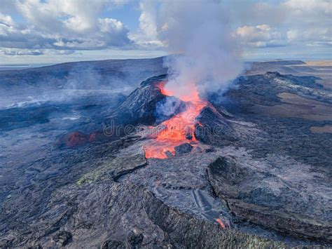 Volcano on Iceland with Eruption and Liquid Lava Flow Stock Image - Image of craters, crater ...