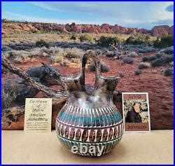 Rare Navajo Hand Painted Etched Wedding Vase By Native American Sylvia