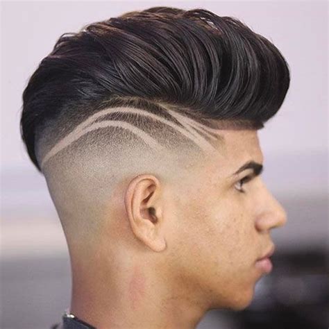 Pompadour With Thick Lines On Side Of Head Haircut Designs For Men