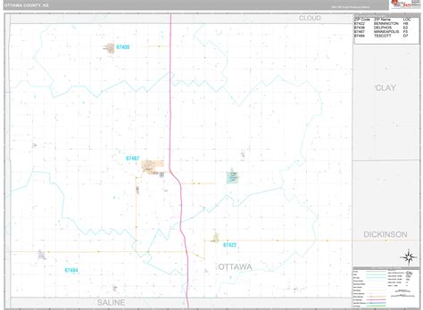 Ottawa County, KS Wall Map Premium Style by MarketMAPS