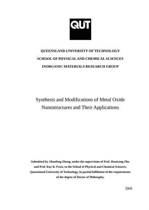 Pdf Synthesis And Modifications Of Metal Oxide Nanostructures And