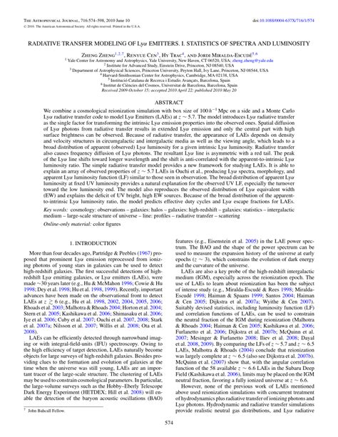 Pdf Radiative Transfer Modeling Of Ly Emitters I Statistics Of