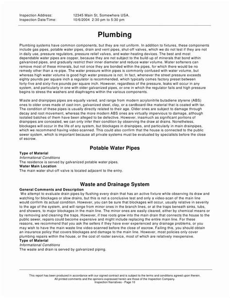 Plumbing Inspection Report Template Shooters Journal Plumbing