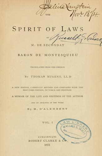 The Spirit Of Laws By Charles Louis De Secondat Baron De La Brède Et De