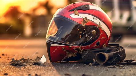 Premium AI Image | A safety helmet motorbike crash by accident