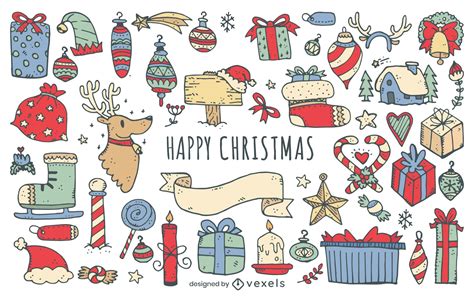 Merry Christmas Doodles Collection Vector Download