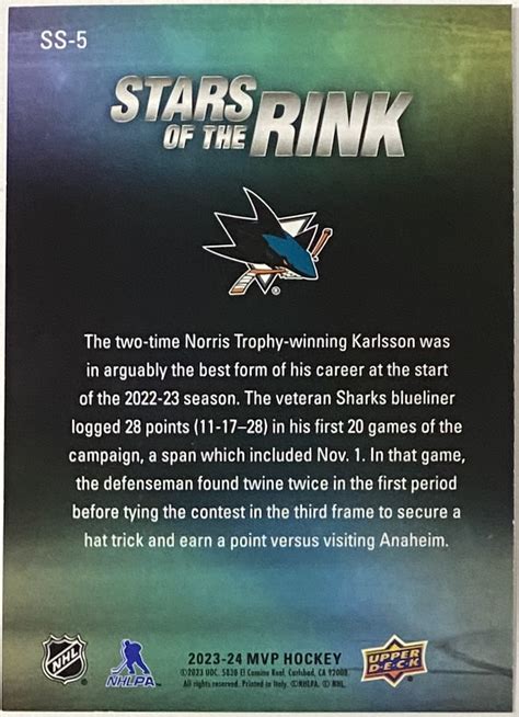 Erik Karlsson 2023 24 Upper Deck MVP Hockey San Jose Sharks Stars Of