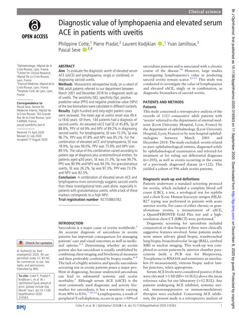 PDF Diagnostic Value Of Lymphopaenia And Elevated Serum ACE In