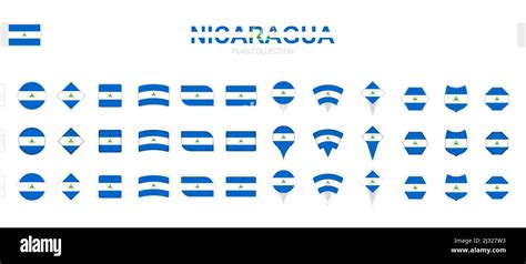 Large Collection Of Nicaragua Flags Of Various Shapes And Effects Big Set Of Vector Flag Stock