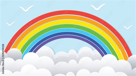 Origami style color rainbow with clouds Stock Vector | Adobe Stock