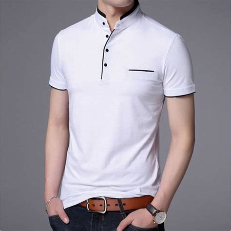 Col Montant Homme T Polo Coton T Shirt Manches Courtes Polo