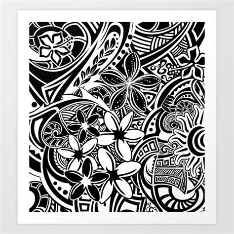 Hawaiian - Polynesian Black And White Tribal Design Art Print by Sun n ...