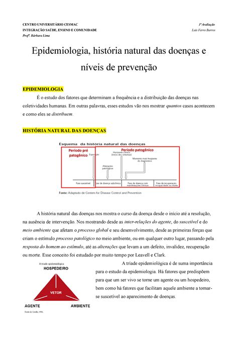 Epidemiologia história natural das doenças e níveis de prevenção