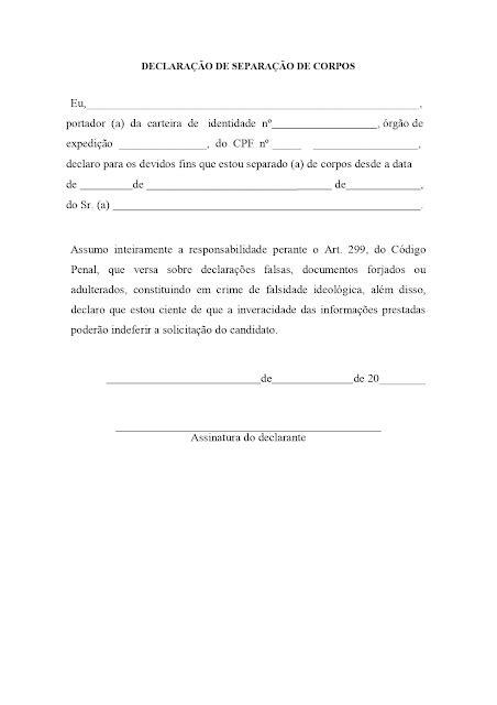 Modelo De Declaracao De Separacao