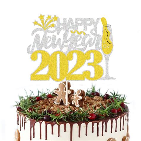 Buy Happy New Year 2023 Cake Topper - Gold Glitter Cheers to 2023 Cake ...