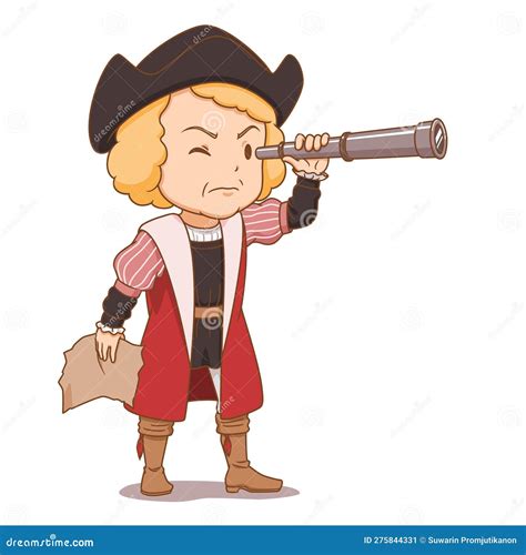 Cartoon Christopher Columbus Holding Telescope. Stock Vector ...