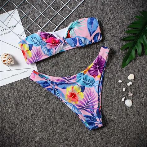 Fantastic Women Sexy Floral Print Swimsuit Bikini Sets Bathing Bra Bow