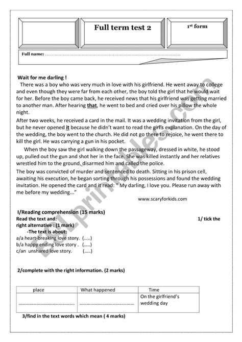 End Of Term Test N 2 1st Form ESL Worksheet By Bayya English