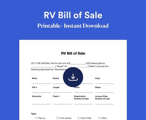 RV Bill Of Sale Form Template Printable Editable As Is Bill Of Sale