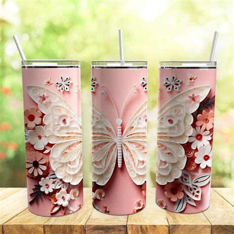 3d White Butterfly 20 Oz Skinny Tumbler Straight And Tapered Tumbler