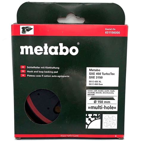 Metabo 631156000 Backing Pad 150mm 6 Inch Soft Perforated Multi Hole For Sxe 450 Turbotec