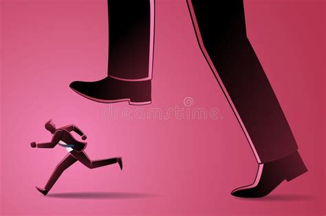 Vector Illustration Of Business Concept Businessman Runs From Giant