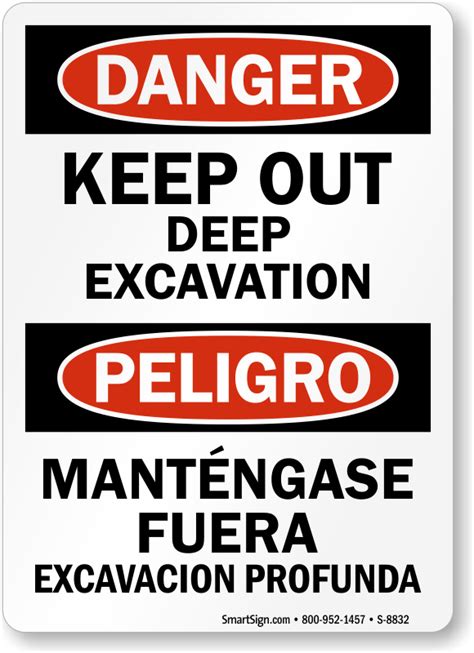 Bilingual Danger Keep Out Deep Excavation Sign