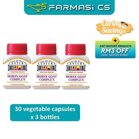 21st Century Horny Goat Complex 30 Vegetable Capsules X 3 Bottles